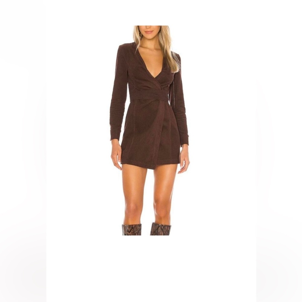 TULAROSA Ila Mini Dress Brown Corduroy Wrap Long Sleeve V-Neck Size Large